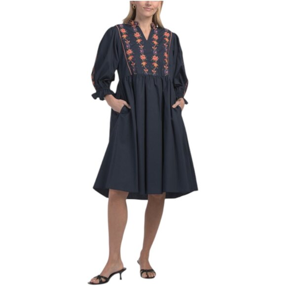 SOLITAIRE Three-quarter Sleeve Floral Embroidered Midi Dress - Picture 1 of 3